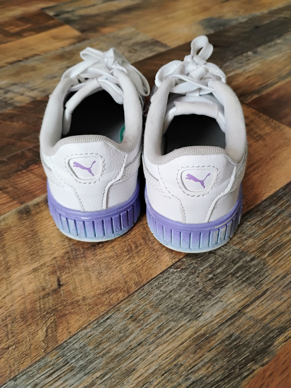 Puma Kids White Sneakers with Purple Gradient Sole Girls Size 1.5